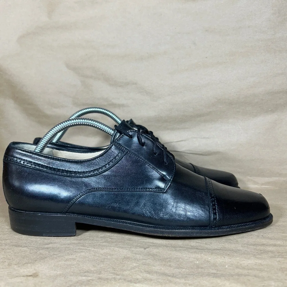 Bally Trino Dress Shoes Mens 9 D Black Solid Leather Cap Toe Oxford Italy